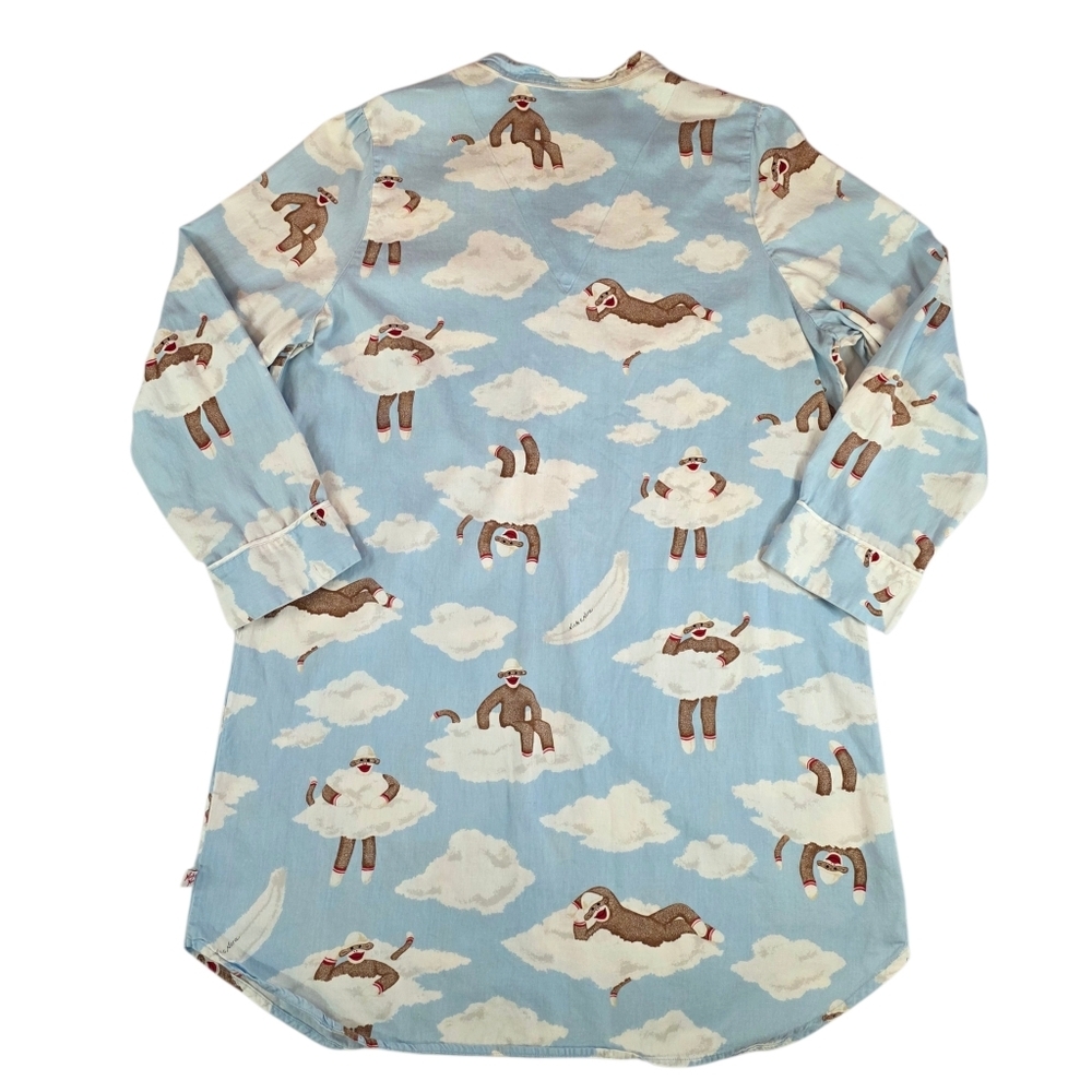 Nick & Nora Sock Monkey Cloud Print Cotton Novelty Sleep Shirt Gown Tunic XXL - Picture 4 of 8